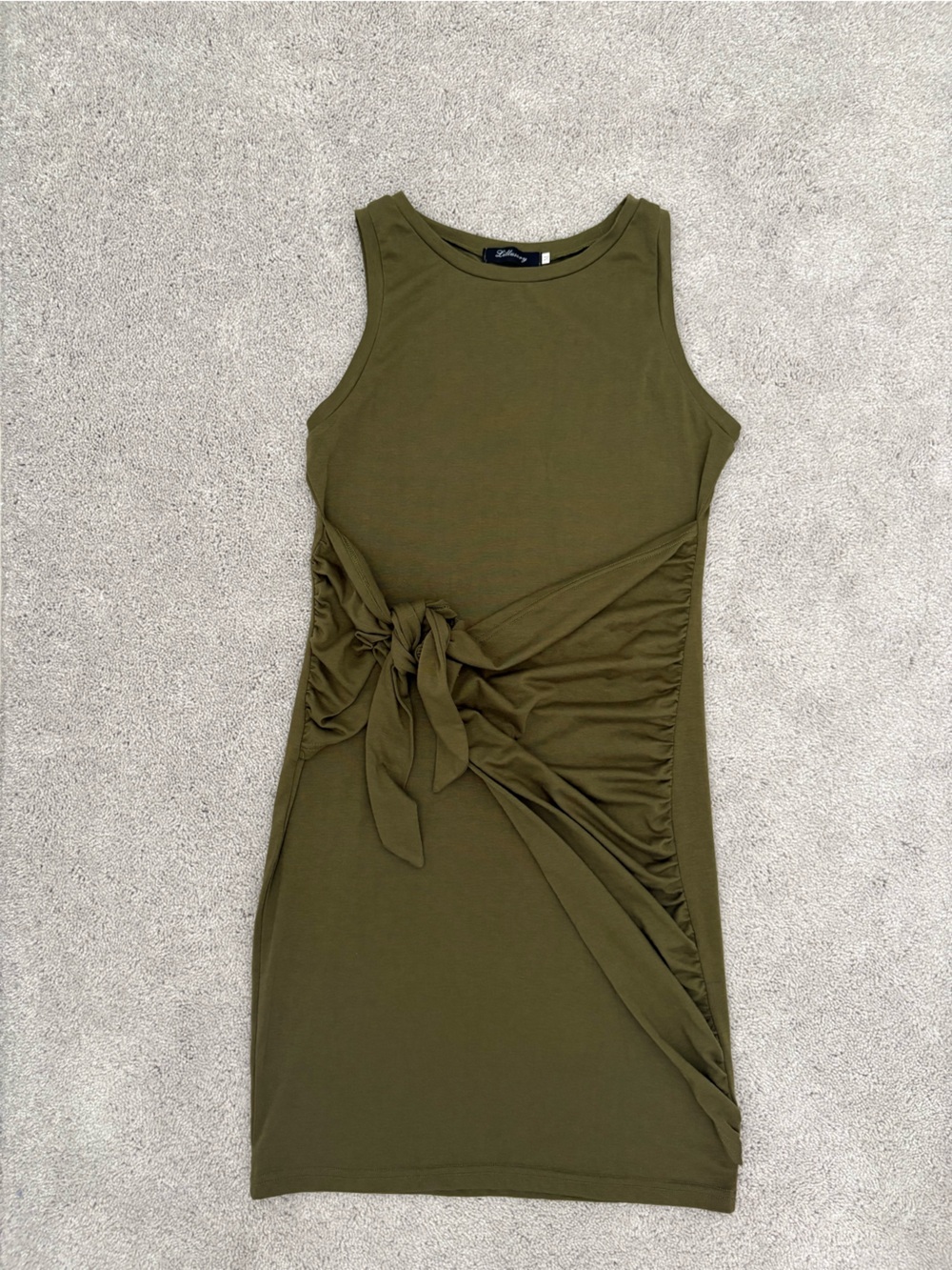 Olive Green Knot-Side Tank Dress